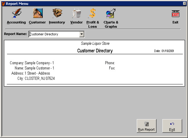WineSoft report menu